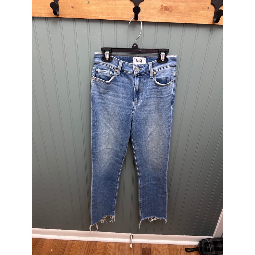 PAIGE Womens Jeans Size 25 Blue Wash Distressed Raw‎ Hem Straight Leg